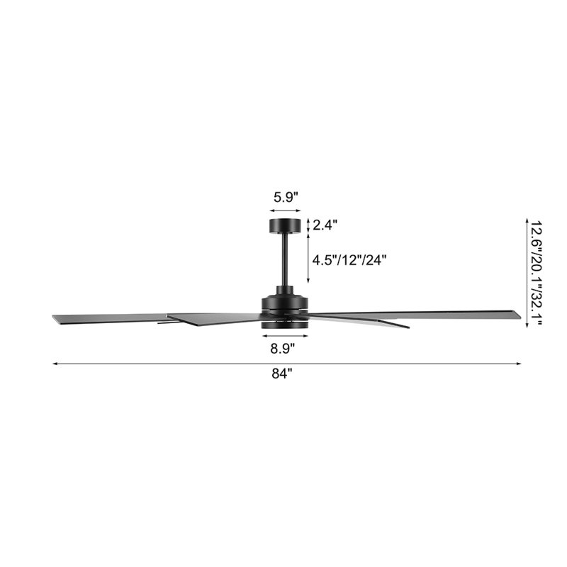 Ventilateur de plafond intérieur avec télécommande, 9 pales en contreplaqué, 84", Noir, noir, noir, noir