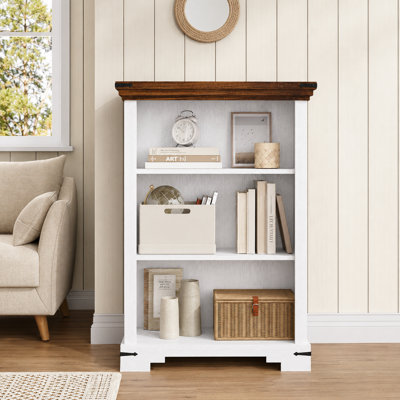 Bibliothèque de campagne à 3 niveaux, bibliothèque en bois avec une tablette réglable