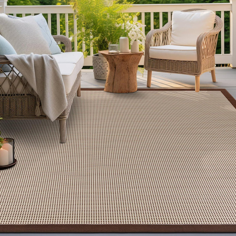 Gourlie Geometric Indoor/Outdoor Area Rug in Brown/Beige, Square 7'10"