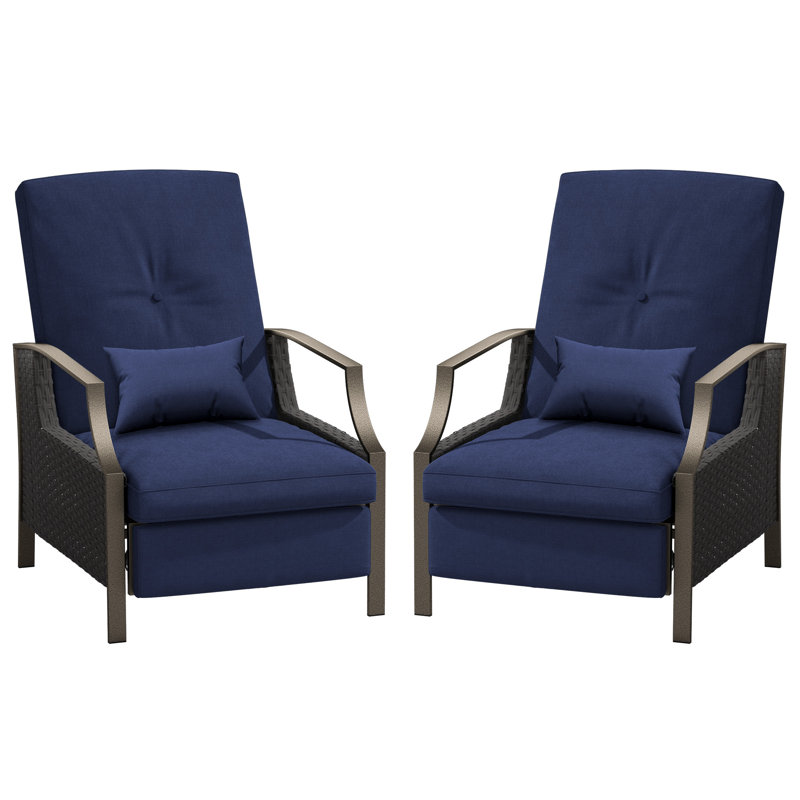 Chaise d'extérieur en fer thermolaqué avec coussins Zero Gravity, Marine