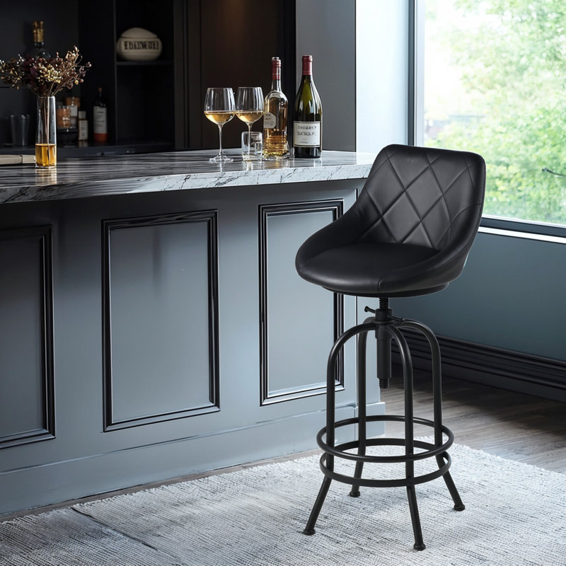 Tabouret de bar industriel avec dossier en cuir 29,53 à 35,43 pouces de hauteur, chaises de bureau pivotantes rustiques, tabourets de pub rétro pour îlot de cuisine, salle à manger, salon
