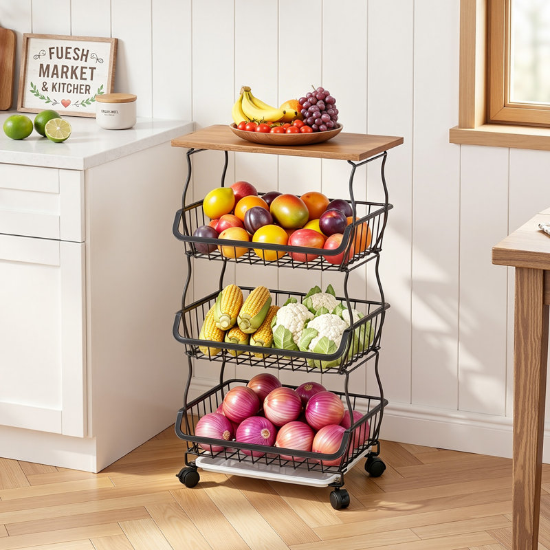 Kitchen Island Cart With Wheels Rolling Storage Cart With Wooden Top, Heavy Duty Steel Utility Cart With Convertible Base For Kitchen And Pantry Organization