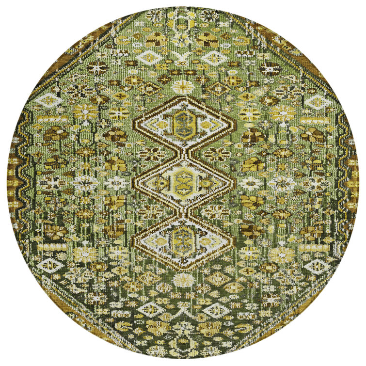 Machine Washable Indoor/Outdoor Xhevrie Olive Rug