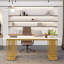 Bureau de direction moderne 70,9 po, bureau de direction blanc avec structure en métal doré-1903368751
