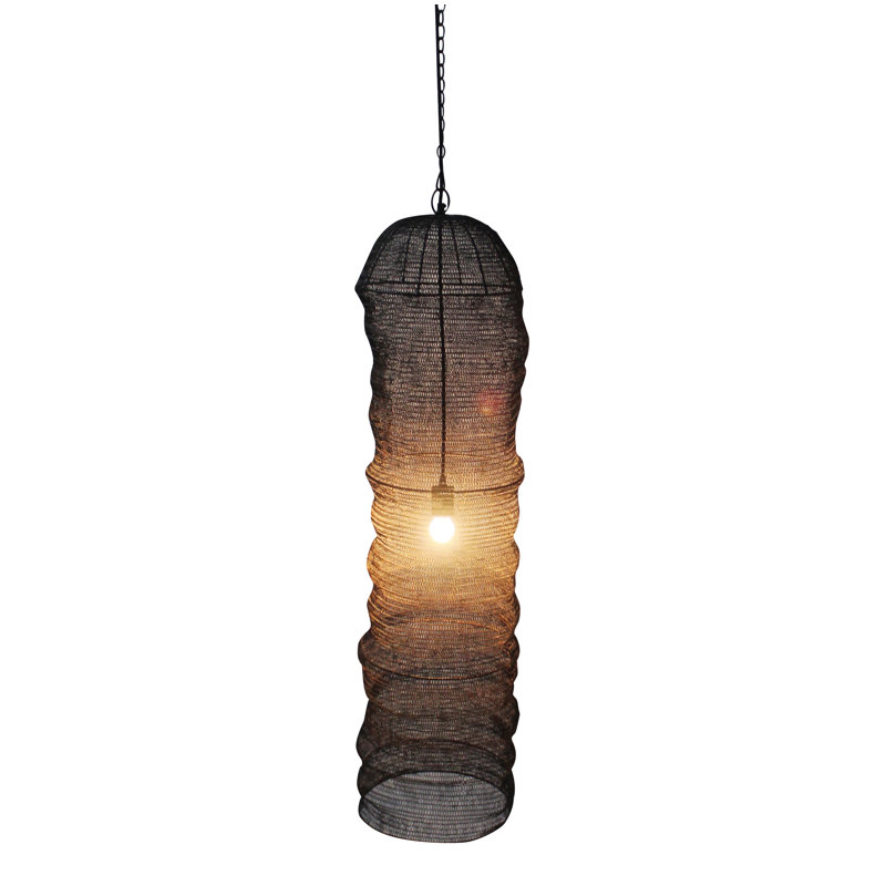 Luminaire suspendu 1 lumière noir satiné avec panier à chaîne, Noir satiné