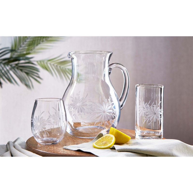 Fleur Etched Stemless Wine Glass