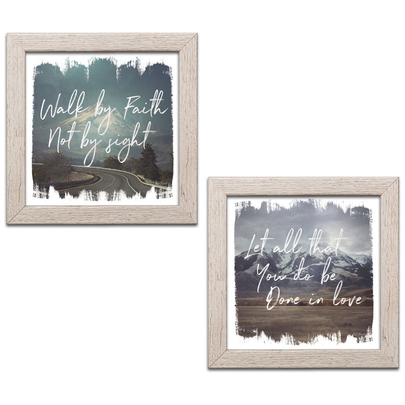 «Wild Wishes III Walk by Faith & IV Done», ensemble de 2 pièces d'art textuel, Papier encadré patiné