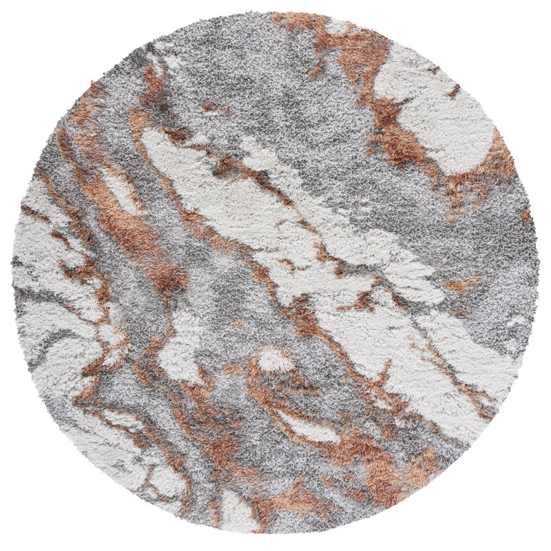 Wojtowicz Abstract Gray/Rust Area Rug, Round 5'