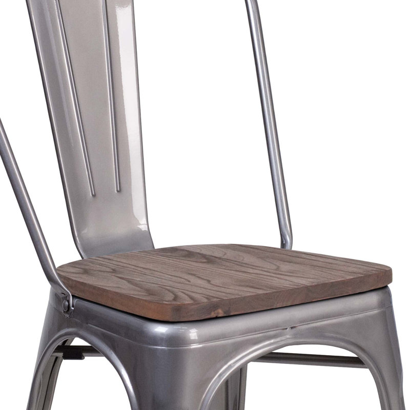 Kewaunee Metal Stackable Chair with Wood Seat, Clear
