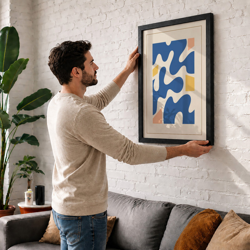 Interlocking Forms Mid-Century - Framed Print, Black, A3 - 42.0 x 29.7 cm
