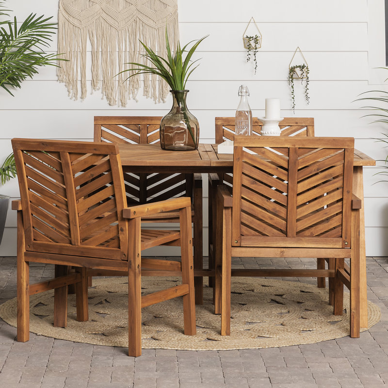 Harbison 4 - Person Acacia Wood Patio Dining Set with Rectangular Table, Oak