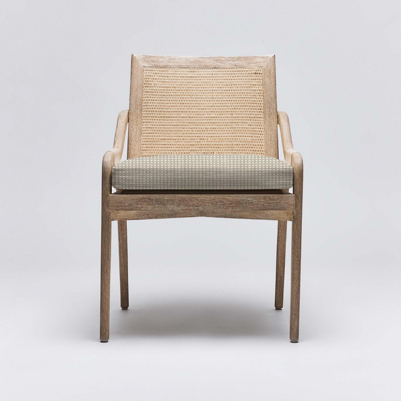 Delray Upholstered Arm Chair, White Ceruse, Moss Tweed