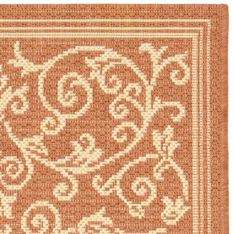 Tapis intérieur / extérieur à motif floral terre cuite / naturel Arneshia, Rectangle 2 pi x 3 pi 7 po