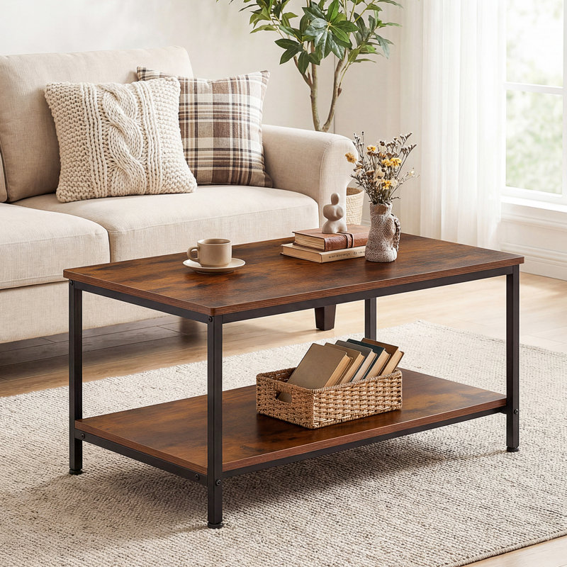 31.5" Modern 2-Tier Coffee Table with Open Storage Shelf & Industrial Metal Frame (132 lbs Capacity)