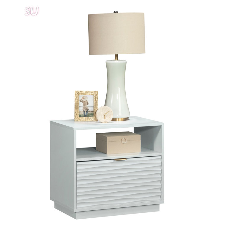 Engineered Wood Coastal Night Stand With Spacious Drawer And Open Shelf For Efficient Storage And Modern Aesthetics