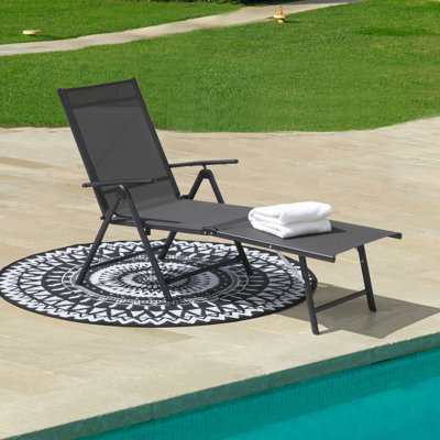 Chaise longue d'extérieur en métal Hughe, chaise longue d'extérieur pliable et sans assemblage avec dossier réglable à 7 positions, chaise longue de patio