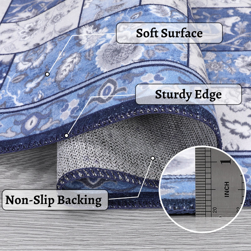 Oriental Machine Washable Rug with Rubber Backing for Living Room Vintage Non-Slip Dining Room Rug Easy-Cleaning Plaid Floor Carpet for Bedroom Hallway Kitchen Office Playroom