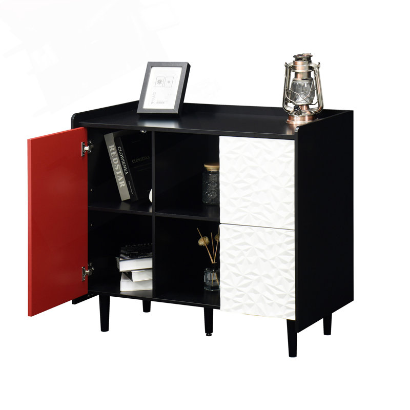 Modern Sideboard Buffet Cabinet With Unique Panel Styling, 2 Drawers, And 2 Open Compartments For Kitchen And Dining Room