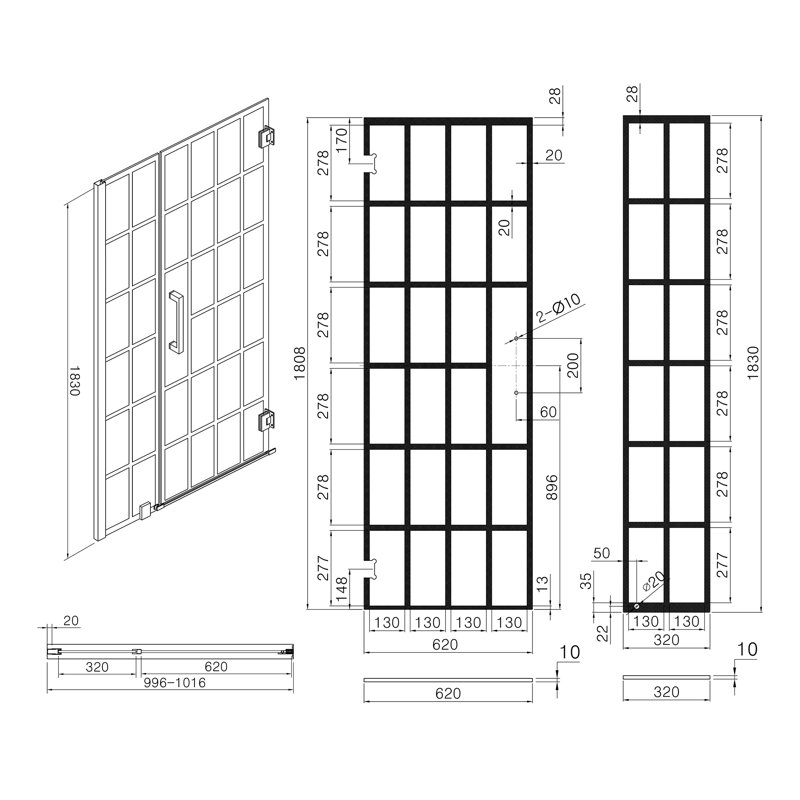 Porte de douche demi-cadre l 40 po x H 72 po, noir mat
