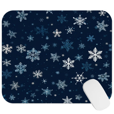 Snowflakes Navy Blue Snow Flake Modern Gaming Cute Office Laptop Desk Pad Gift Mat Square Rectangle Non-Slip Mousepad