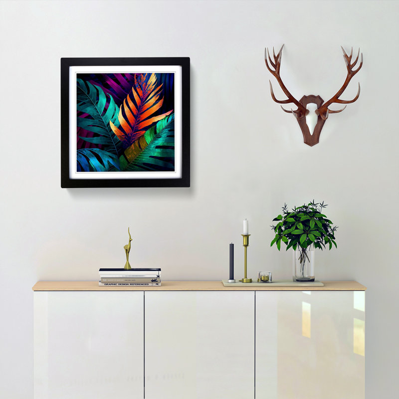 Tropical Leaf Abstract Expressionism - Framed Print, Black