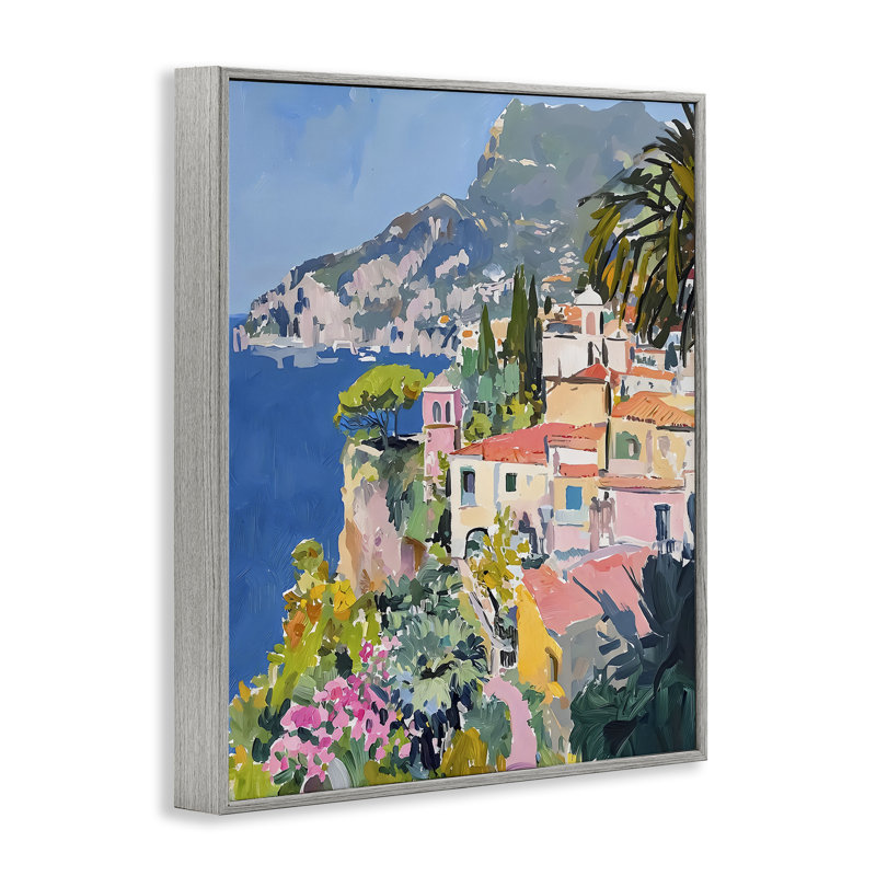 Giclée encadrée de la côte italienne, design par Riley B, H 14 po x l 11 po, Estampe numérique Farmhouse