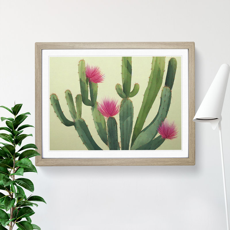 XH1022-8329X Stimulating Cactus - Single Picture Frame Painting, 46cm H x 64cm W x 2cm D, Oak