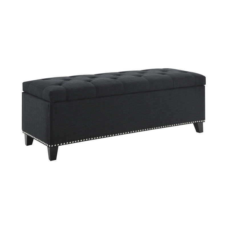 Banc noir avec repose-pieds capitonné en lin de 47,5 po avec repose-pieds robuste à charnière de sécurité pouvant supporter un coffre de rangement multifonctionnel de 500 lb pour le vestibule et le couloir du salon