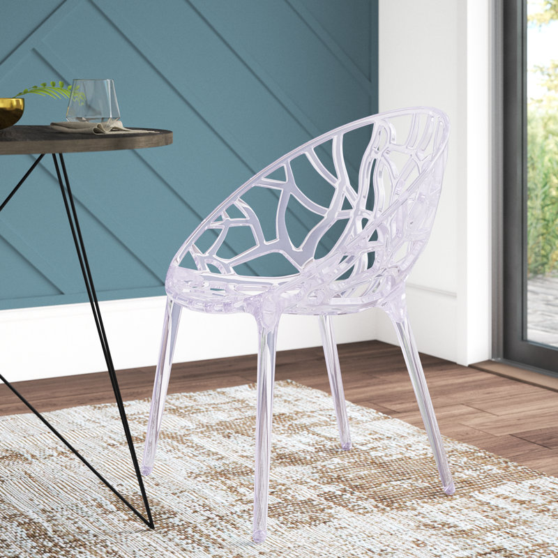Helskdg Transparent Oval Shaped Stacking Side Chair with Artistic Pattern Design