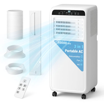 Climatiseur portatif 10 000 BTU, climatiseur 3-en-1 avec déshumidificateur et modes de ventilation, affichage à DEL, télécommande et ensemble d'installation pour évent de fenêtre inclus