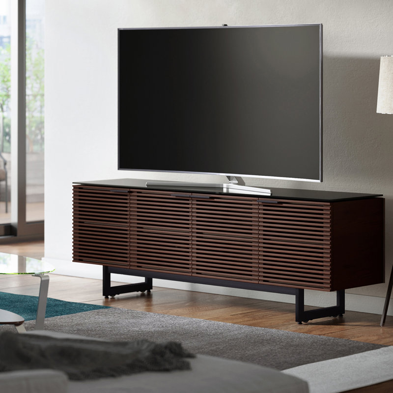 Corridor Glass TV Stand, Chocolate Stained Walnut