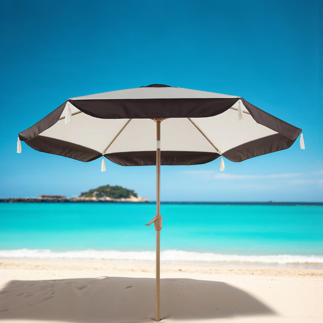 Jetton 108'' Brown&Beige All Metal Market Umbrella With Fringe Freeport Park®