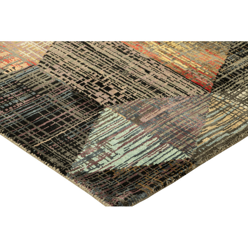 Rug & Kilim’S Abstract Rug With Polychromatic Striae And Geometric Patterns