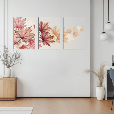 Autumn Maple Leaves Canvas Wrapped Wall Art Set Of 3