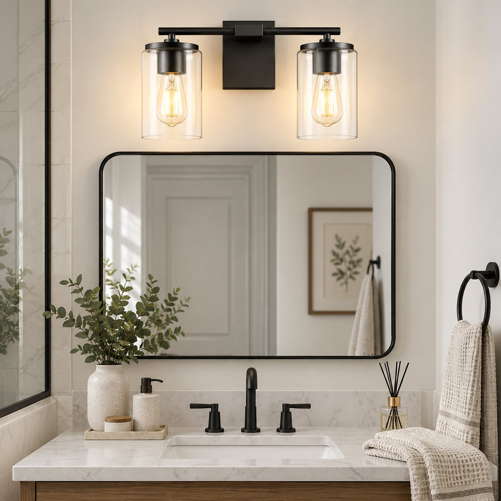 Gabi Linear Vanity Light, Matte Black, 2 Lights