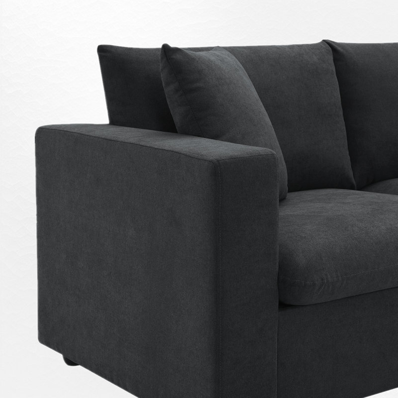 Modern Sectional Sofa, L-shaped Couch Set with 2 Free pillows, Black Polyester Blend