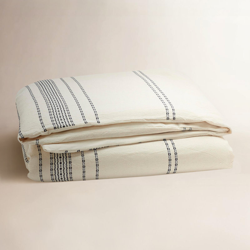 Rippled Stripe Duvet Cover, Ivory/Black, King/Cal King Duvet Cover
