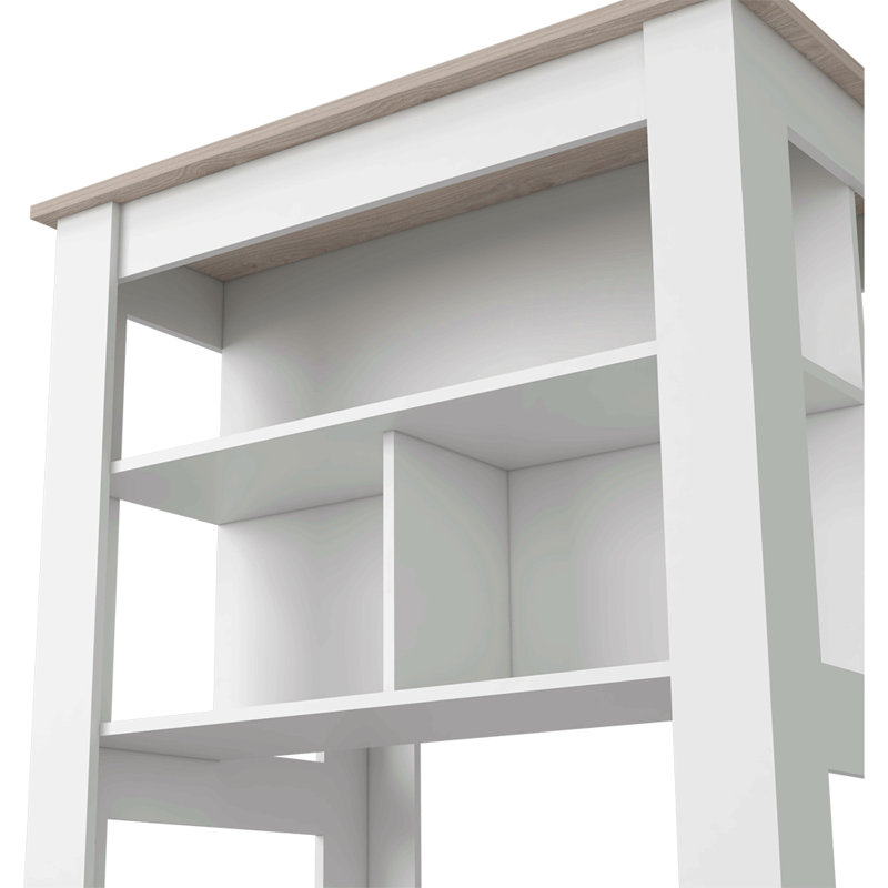 Îlot de cuisine porte antibactérienne, trois tablettes, finition gris clair / blanc