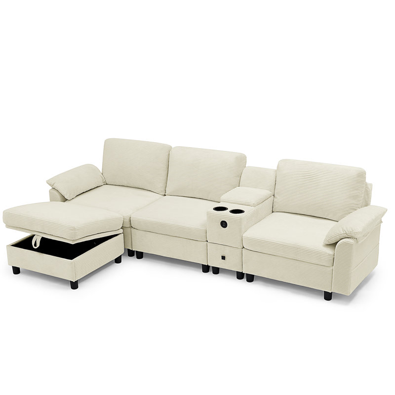 Canapé modulaire moderne en L avec rangement tout-en-un, Mousse beige