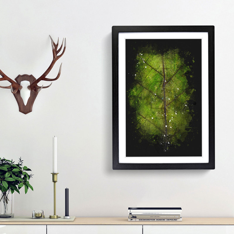 Leaf Lines Paint Splash - Picture Frame Graphic Art, 33cm H x 24cm W x 2cm D, Black Framed