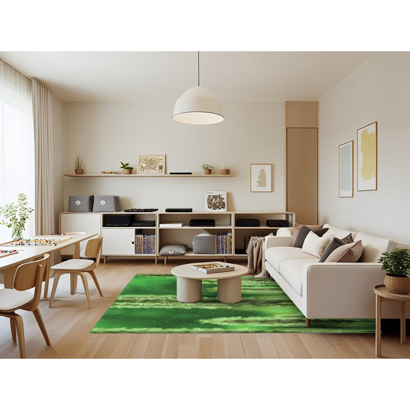 Tapis floral en laine vert, Rectangle 7 pi x 9 pi