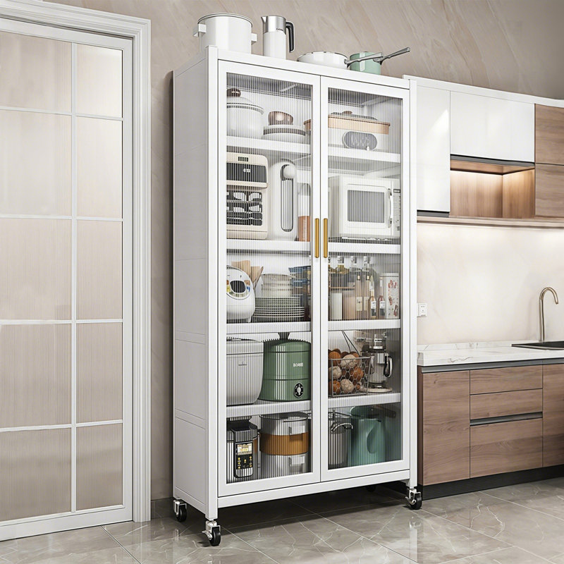 Armoire de rangement de cuisine, armoire de rangement en métal à 6 niveaux avec porte transparente