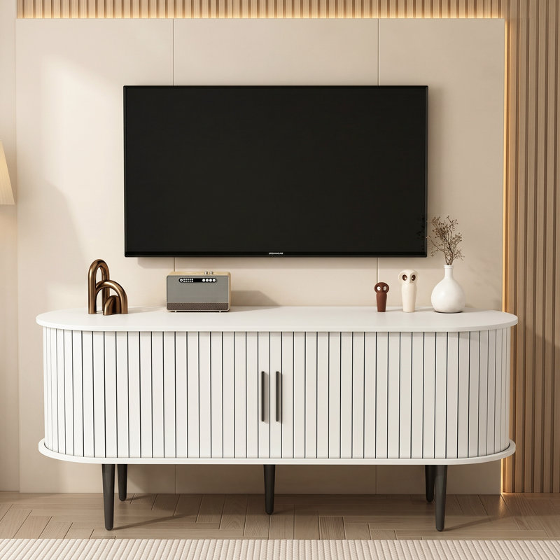 Meuble télé avec porte coulissante blanc, Blanc