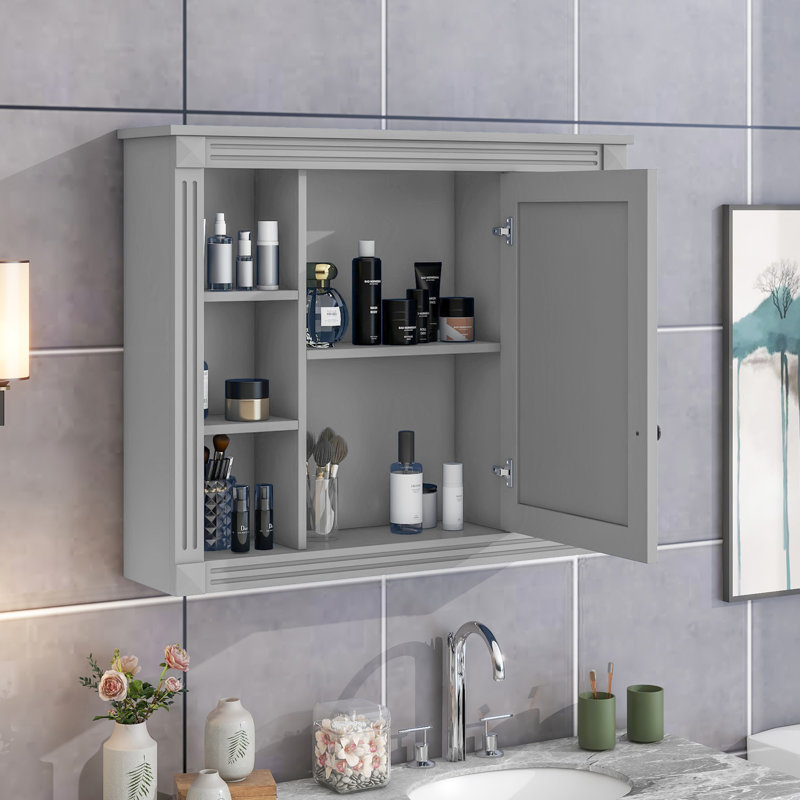 35'' X 28'' Wall Mounted Bathroom Storage Cabinet, Grey