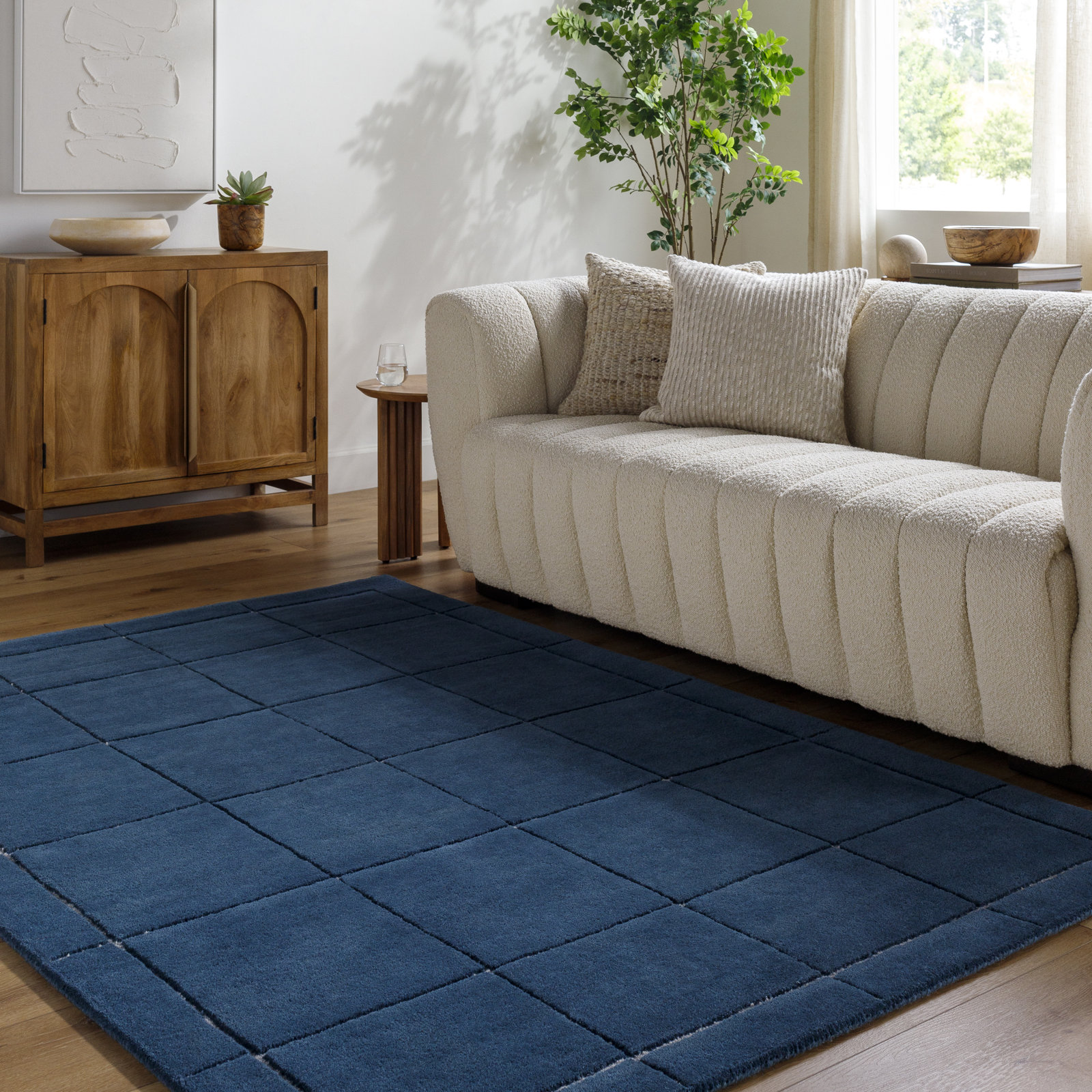 Mallory Hand-Tufted Marine Blue Geometric Rug, Rectangle 5' x 8'