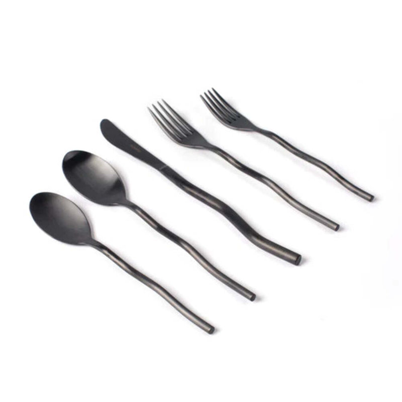 Squiggle 5 - Piece Stainless Steel Flatware Set - Service for 1, Matte Black
