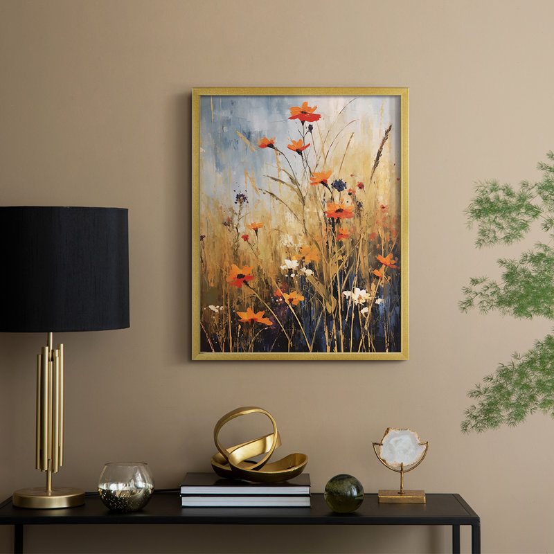 Série FLORAL DCCDXIV - reproduction encadrée de qualité supérieure - prête à être accrochée - aucun clou requis, Doré