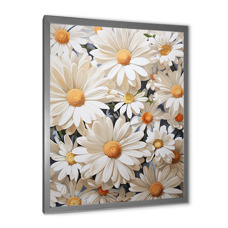 Marguerite blanche en fleurs élégance, Cadre simple argenté, H 20 po x l 12 po x P 1 po