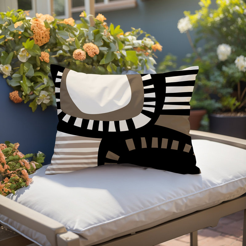 Coussin rectangulaire intérieur / extérieur Alika, H 18 po x l 25 po, Beige / noir / blanc cassé