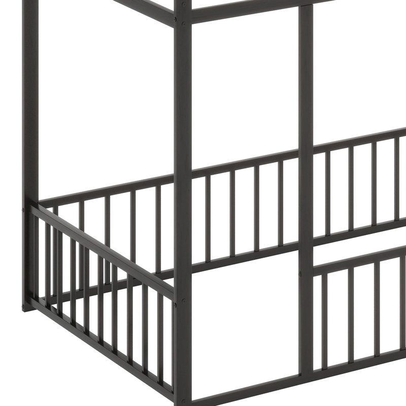 Structure de lit en métal avec clôture, Noir